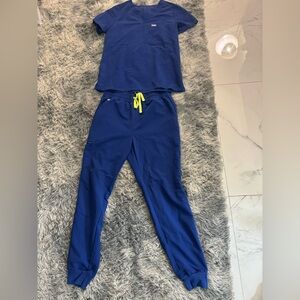 Figs Women's Blue Scrub Top and Bottom